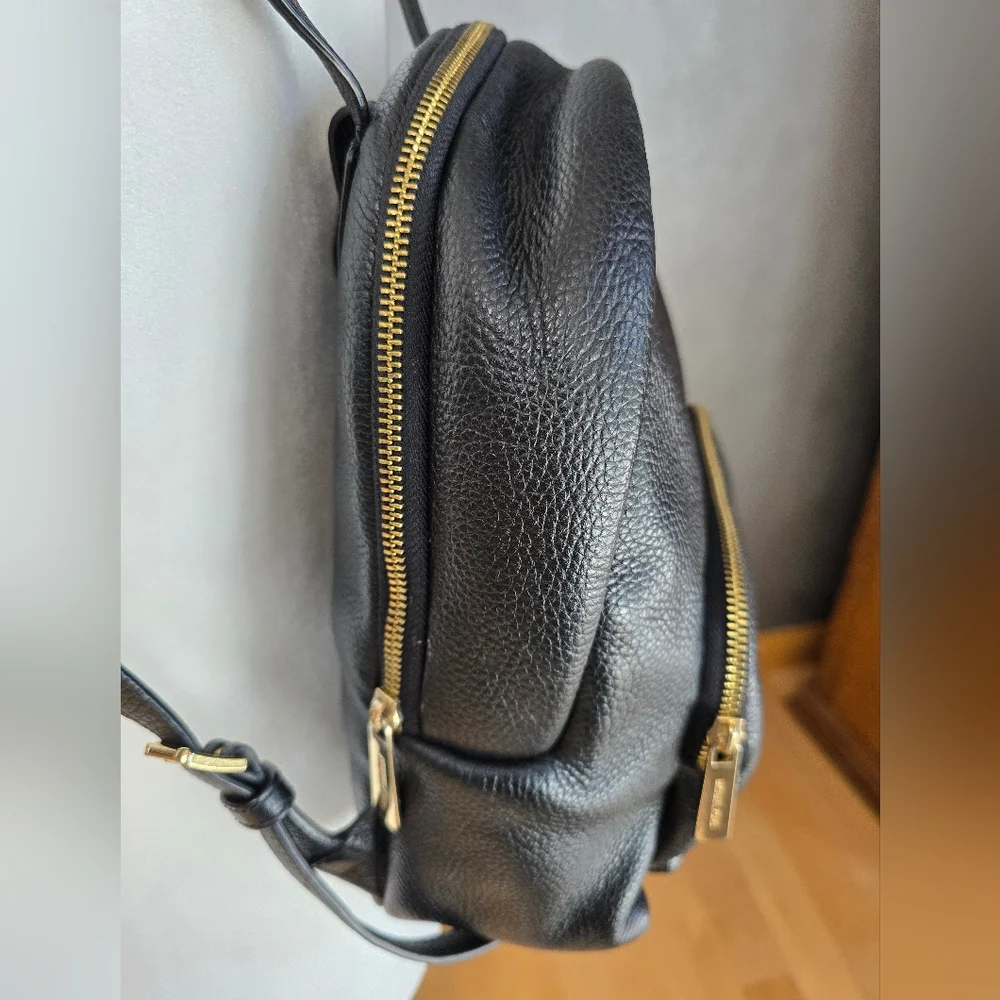 Michael Kors Black Pebbled Leather Backpack with Gold Hardware
